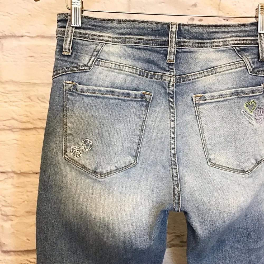KanCan 28 Straight High Rise Embroidered Cropped Ankle Jeans Dice #209726